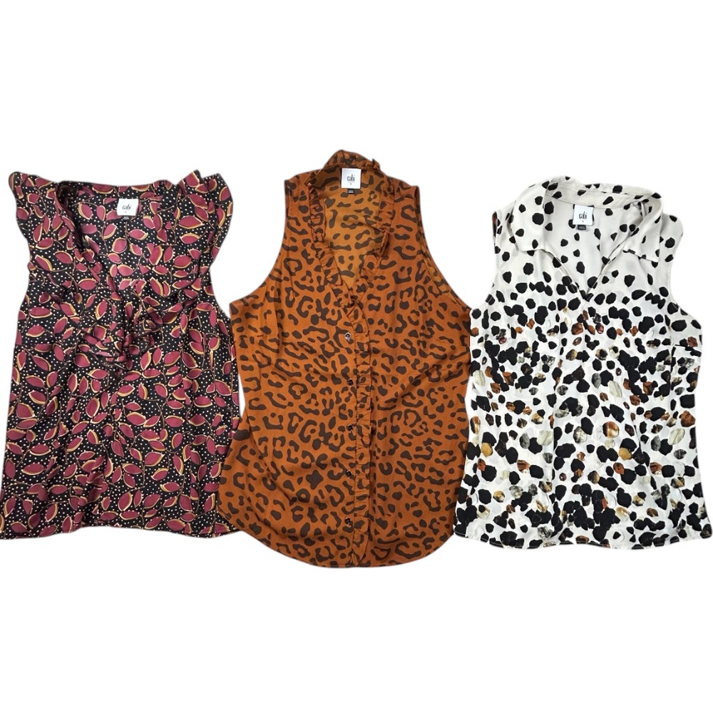 Cabi Sleeveless Top Lot of‎ 3 Womens Small Blouse Animal Print Autumn V-Neck